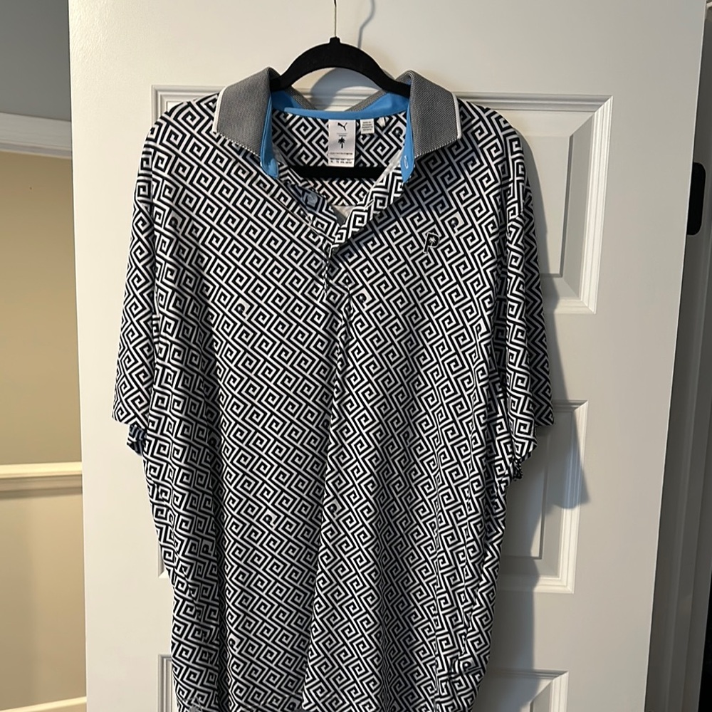 Puma Black and White Geometric Polo Shirt